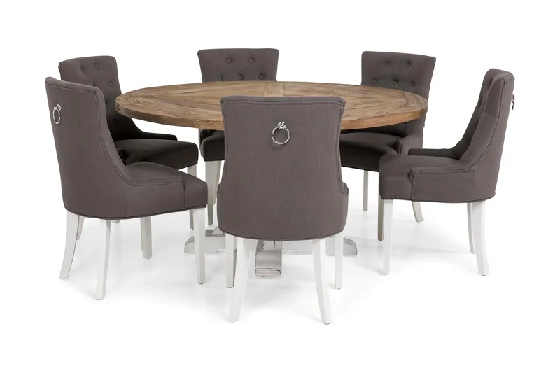 Lyon Matgrupp Runt med 6 Viktoria Stol - Vit/Grå - Möbler - Bord & matgrupp - Matgrupp