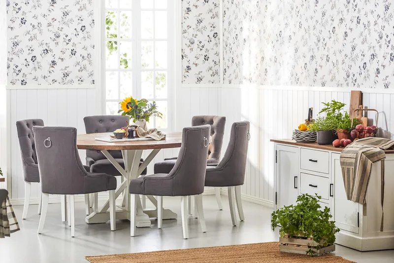 Lyon Matgrupp Runt med 6 Viktoria Stol - Vit/Grå - Möbler - Bord & matgrupp - Matgrupp