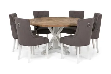 Lyon Matgrupp Runt med 6 Viktoria Stol - Vit/Grå - Möbler - Bord & matgrupp - Matgrupp