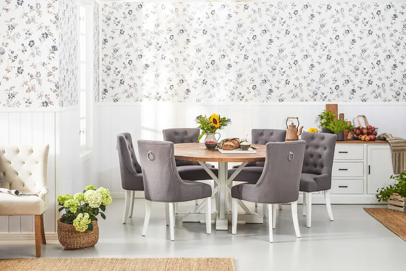 Lyon Matgrupp Runt med 6 Viktoria Stol - Vit/Grå - Möbler - Bord & matgrupp - Matgrupp