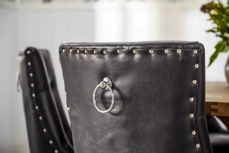 Lyon Rund Matgrupp 150 cm med 6 Tuva Stolar - Brun Vintage Alm / Svart Pu - Möbler - Bord & matgrupp - Matgrupp