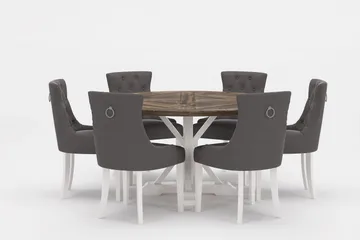 Lyon Premium Matgrupp Rund 150 cm + 6 st Viktoria Matstolar - Grå/Brun - Möbler - Bord & matgrupp - Matgrupp