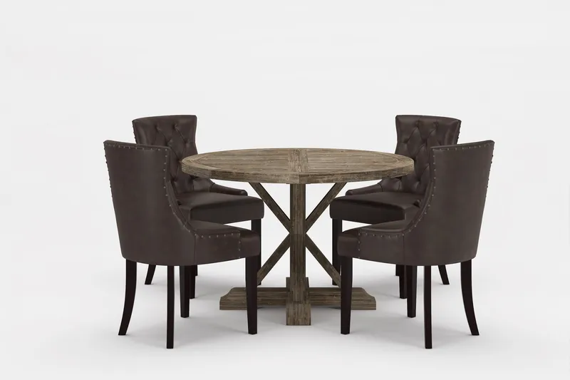 Lyon Premium Matgrupp Rund 120 cm + 4 st Tuva Matstolar, Mörkbrun/Brun