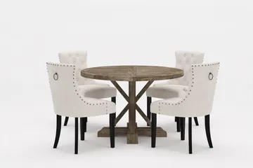 Lyon Premium Matgrupp Rund 120 cm + 4 st Viktoria Matstolar - Vit/Brun - Möbler - Bord & matgrupp - Matgrupp