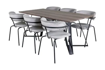 Malvina Matgrupp 180 cm inkl 6 Arcarazo Fåtöljer - Grå/Svart - Möbler - Bord & matgrupp - Matgrupp