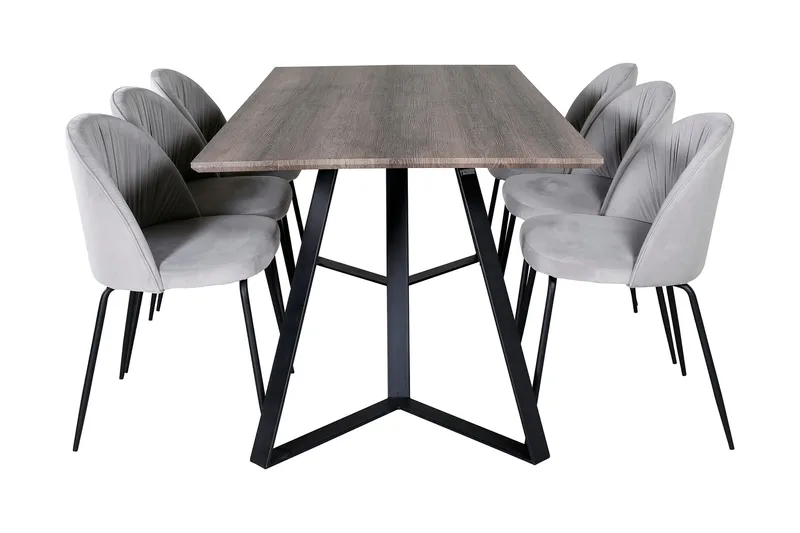 Malvina Matgrupp 180 cm inkl 6 Foyos Stolar - Grå/Svart - Möbler - Bord & matgrupp - Matgrupp