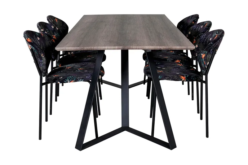 Malvina Matgrupp 180 cm inkl 6 Moncoll Stolar - Grå/Svart/Blå - Möbler - Bord & matgrupp - Matgrupp