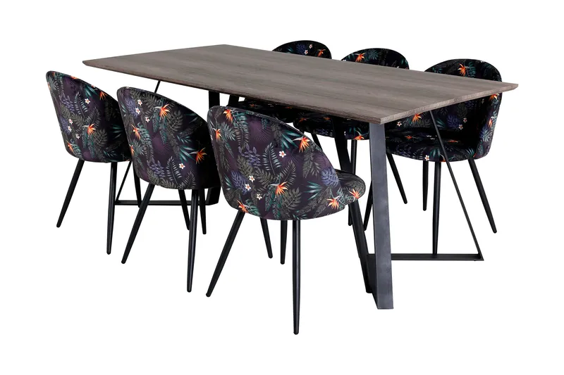 Malvina Matgrupp 180 cm inkl 6 Sedavi Stolar, Grå/Svart/Blå