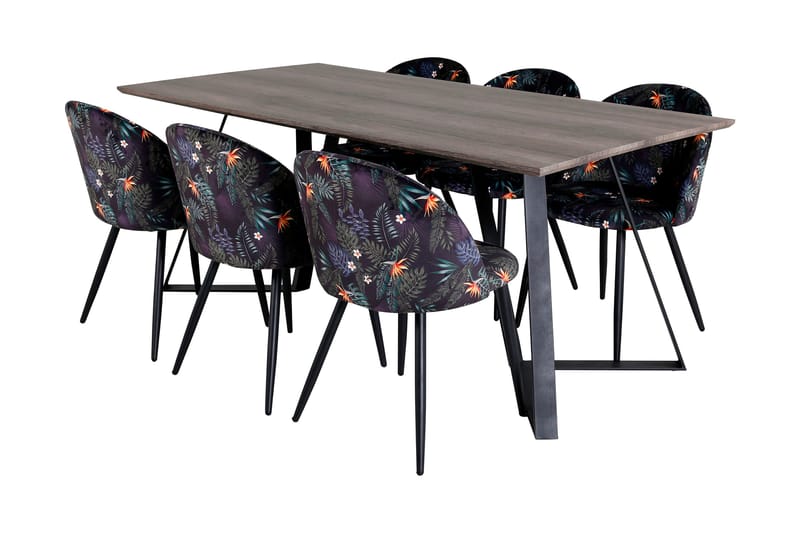 Malvina Matgrupp 180 cm inkl 6 Sedavi Stolar, Grå/Svart/Blå