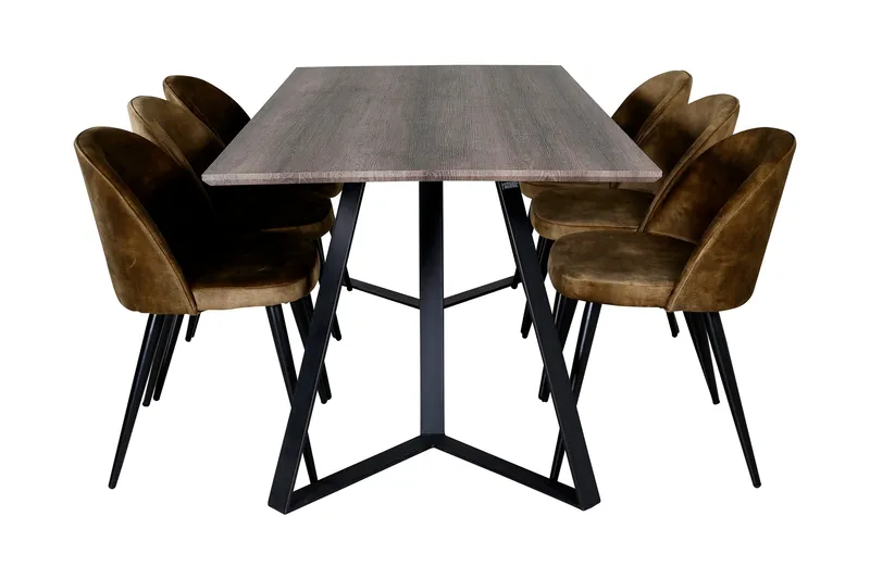 Malvina Matgrupp 180 cm inkl 6 Sedavi Stolar - Grå/Svart/Mässing - Möbler - Bord & matgrupp - Matgrupp