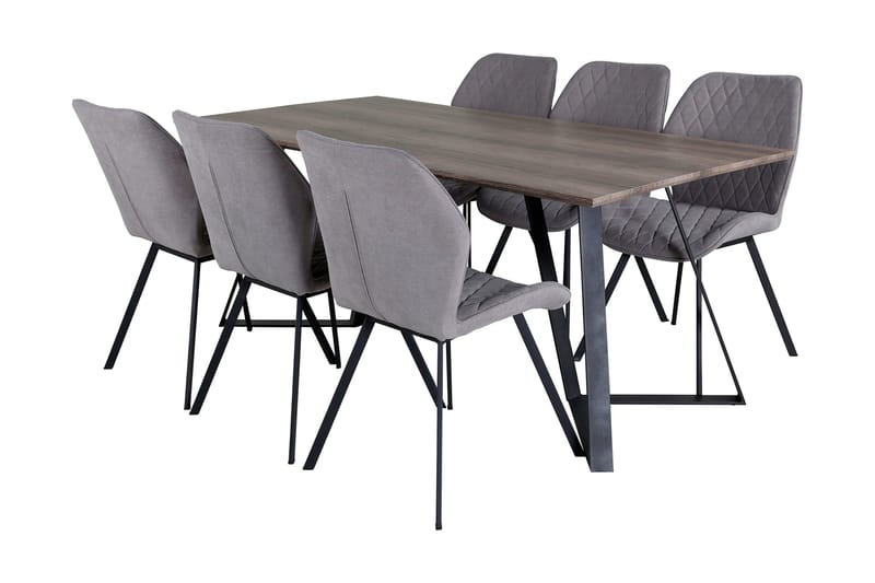 Malvina Matgrupp 180 cm inkl 6 Sumoas Stolar, Grå/Svart