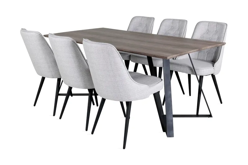 Malvina Matgrupp 180 cm inkl 6 Valera Stolar, Grå/Svart