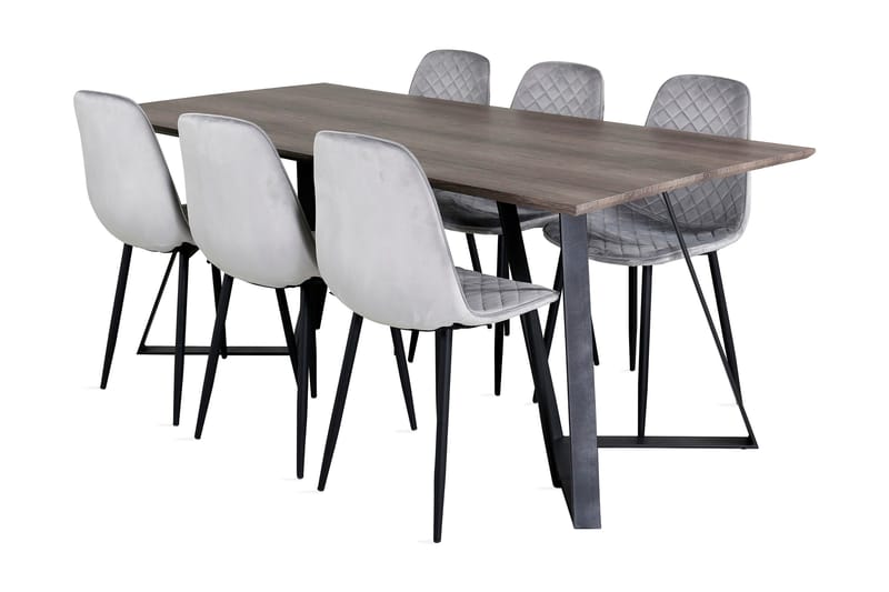 Malvina Matgrupp 180 cm inkl 6 Ypas Stolar, Grå/Svart