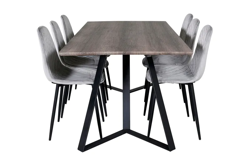 Malvina Matgrupp 180 cm inkl 6 Ypas Stolar - Grå/Svart - Möbler - Bord & matgrupp - Matgrupp