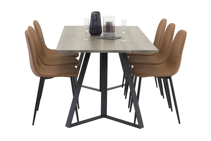 Malvina Matgrupp med 6 Pontus Stol - Grå/Svart/Brun - Möbler - Bord & matgrupp - Matgrupp