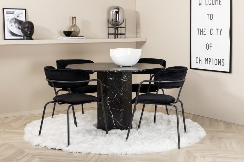 Matgrupp Marai 110 cm Rund inkl 4 Ayacor Karmstolar - Svart - Matgrupp