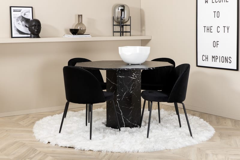 Marbs Matgrupp 110 cm Rund inkl 4 Foyos Stolar, Svart