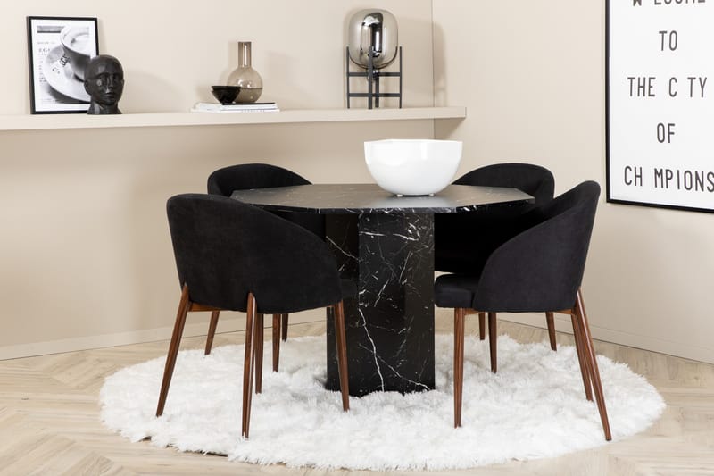Marbs Matgrupp 110 cm Rund inkl 4 Kullersbro Stolar, Svart/Brun