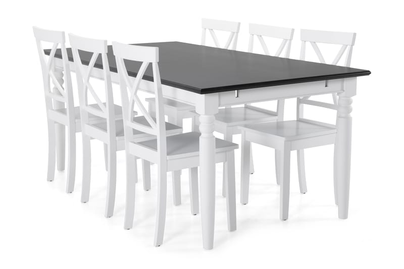 Matbord Hampton med 6 st Nadica stolar - Vit|Svart - Matgrupp