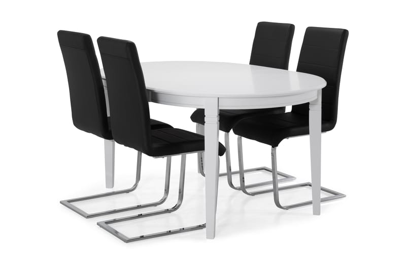 Matbord Lowisa med 4 st Jack stolar - Vit|Svart|Krom - Matgrupp