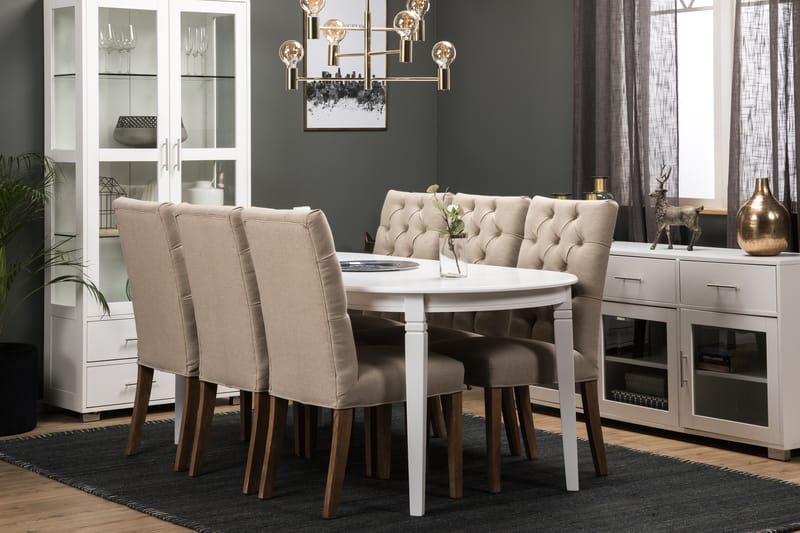 Matbord Lowisa med 6 st Emmie stolar - Beige|Vit - Möbler - Bord & matgrupp - Matgrupp