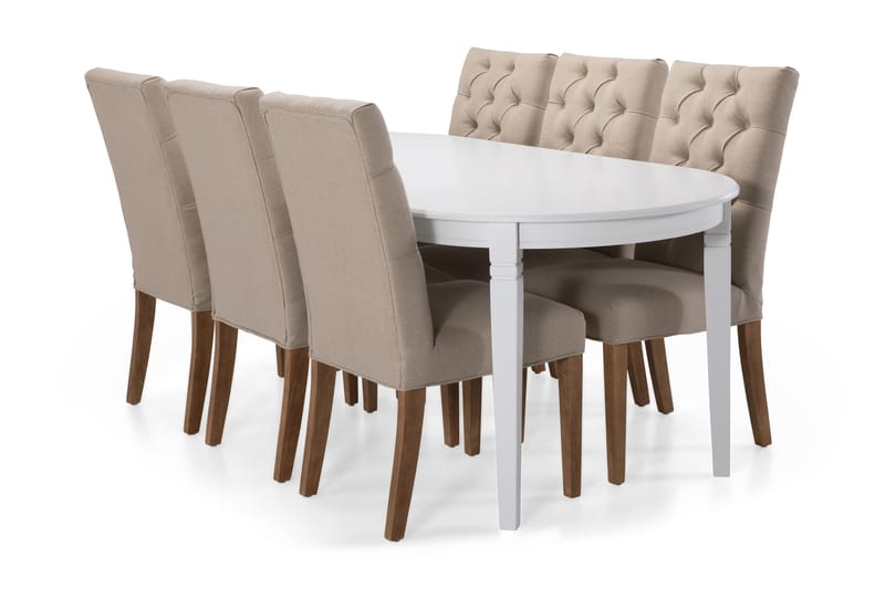 Matbord Lowisa med 6 st Emmie stolar - Beige|Vit - Möbler - Bord & matgrupp - Matgrupp