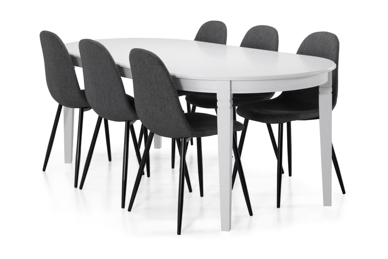 Matbord Lowisa med 6 st Naira stolar - Vit|Grå|Svart - Matgrupp
