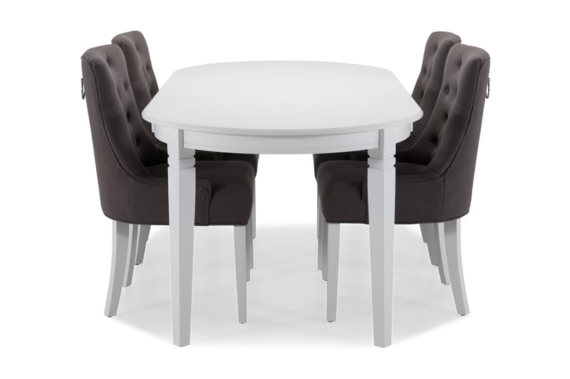 Matbord Lowisa med 6 st Ophelia stolar - Vit|Mörkgrå - Matgrupp