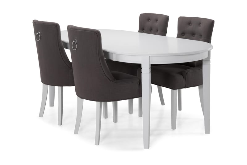 Matbord Lowisa med 6 st Ophelia stolar - Vit|Mörkgrå - Matgrupp
