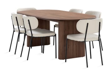 Matbord Neandir 220 cm Massiv Valnöt med 6st Matstol Heathro - Brun - Möbler - Bord & matgrupp - Matgrupp