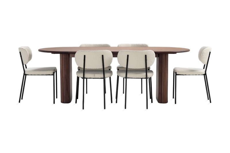 Matbord Neandir 220 cm Massiv Valnöt med 6st Matstol Heathro - Brun - Möbler - Bord & matgrupp - Matgrupp