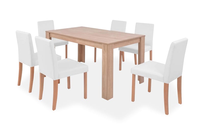 Matbord och matstolar 7 delar konstläder ek gräddvit - Brun - Matgrupp