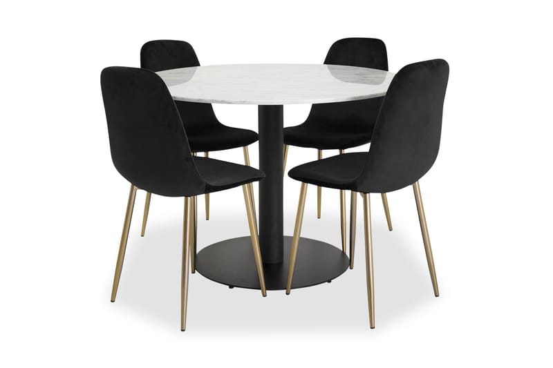 Matgrupp Admira rund med 4 Pontus stolar svart/mässing - Guld|Svart - Matgrupp