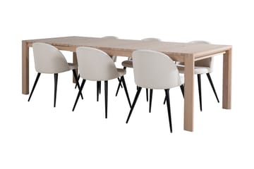 Matgrupp Algarmejo Förlängningsbar 170cm inkl 6 Chantor Stol - Vit/Svart/Beige/Manchester - Möbler - Bord & matgrupp - Matgrupp