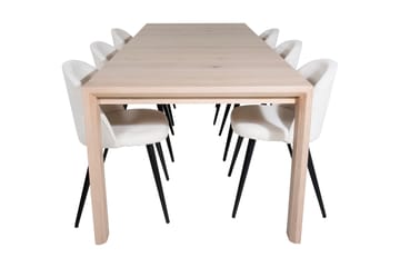 Matgrupp Algarmejo Förlängningsbar 170cm inkl 6 Chantor Stol - Vit/Svart/Beige/Manchester - Möbler - Bord & matgrupp - Matgrupp