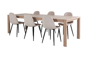 Matgrupp Algarmejo Förlängningsbar 170cm inkl 6 Tommy Stol - Vit/Svart/Beige - Möbler - Bord & matgrupp - Matgrupp