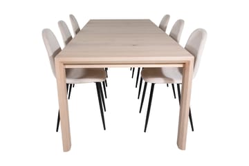 Matgrupp Algarmejo Förlängningsbar 170cm inkl 6 Tommy Stol - Vit/Svart/Beige - Möbler - Bord & matgrupp - Matgrupp