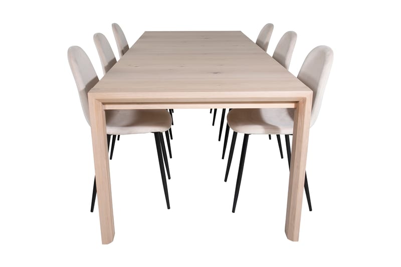 Matgrupp Algarmejo Förlängningsbar 170cm inkl 6 Tommy Stol - Vit/Svart/Beige - Möbler - Bord & matgrupp - Matgrupp