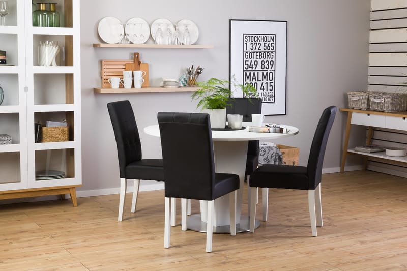 Matgrupp Blocco 120 cm med 4st Leo stolar Svart - Vit|Svart - Möbler - Bord & matgrupp - Matgrupp