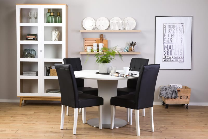 Matgrupp Blocco 120 cm med 4st Leo stolar Svart - Vit|Svart - Möbler - Bord & matgrupp - Matgrupp