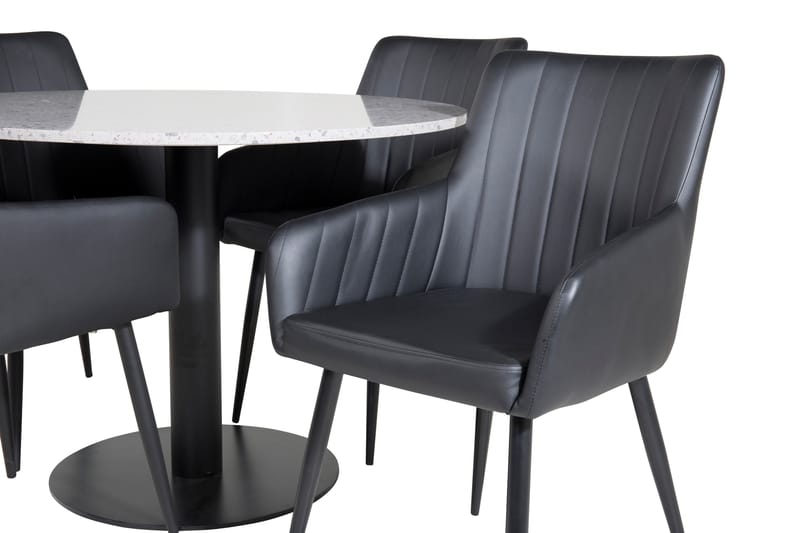Matgrupp Chantor 106 cm Rund inkl 4 Ulf Karmstolar - Grå/Svart/Konstläder - M�öbler - Bord & matgrupp - Matgrupp
