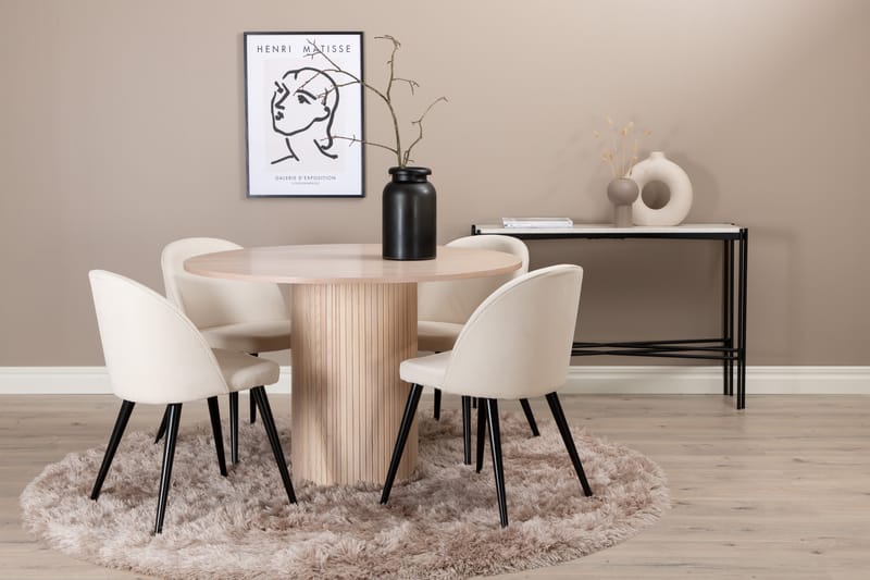 Matgrupp Cinaba 110 cm Rund inkl 4 Chantor Manchesterstolar - Beige/Svart - Möbler - Bord & matgrupp - Matgrupp