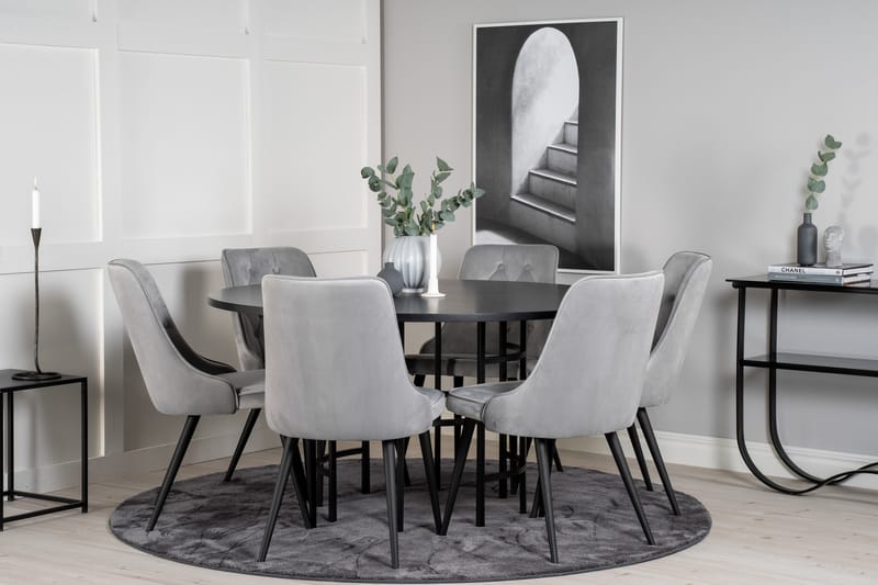 Matgrupp Copenhagen med 6 Chantor Lyx Sammetsstolar Svart/Gr - Furniture Fashion - Möbler - Bord & matgrupp - Matgrupp