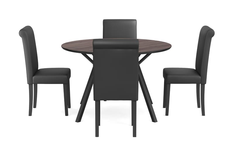 Matgrupp Cress 120 cm Rund inkl 4 Hofdane Stolar - Svart/Brun - Möbler - Bord & matgrupp - Matgrupp