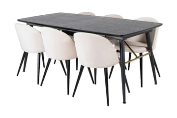 Matgrupp Deniall Förlängningsbar 180 cm inkl 6 Luisa Stolar - Svart/Beige/Sammet - Möbler - Bord & matgrupp - Matgrupp