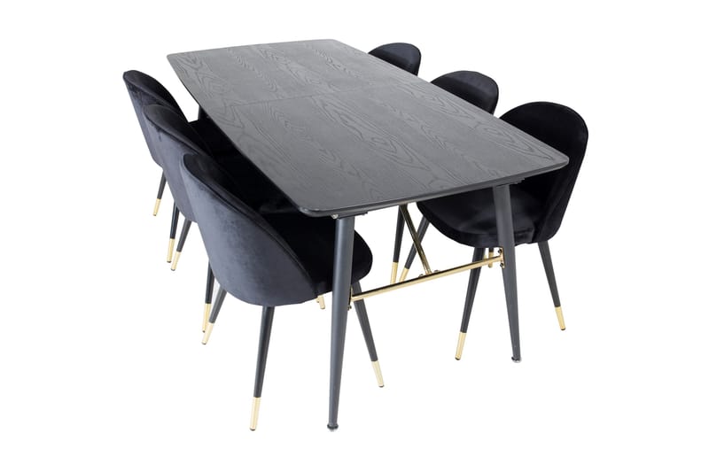 Matgrupp Deniall Förlängningsbar 180 cm inkl 6 Luisa Stolar - Svart/Sammet - Möbler - Bord & matgrupp - Matgrupp