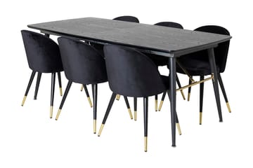 Matgrupp Deniall Förlängningsbar 180 cm inkl 6 Luisa Stolar - Svart/Sammet - Möbler - Bord & matgrupp - Matgrupp