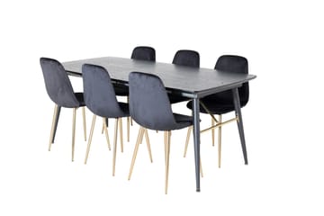 Matgrupp Deniall Förlängningsbar 180 cm inkl 6 Tommy Stolar - Svart/Mässing/Sammet - Möbler - Bord & matgrupp - Matgrupp
