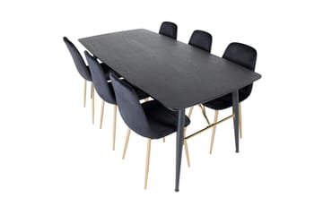 Matgrupp Deniall Förlängningsbar 180 cm inkl 6 Tommy Stolar - Svart/Mässing/Sammet - Möbler - Bord & matgrupp - Matgrupp
