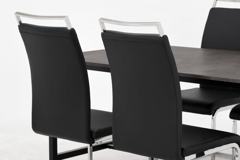 Matgrupp Evo 138 cm med 4 Robledo Stol - Betong|Svart|PU|Krom - Möbler - Bord & matgrupp - Matgrupp